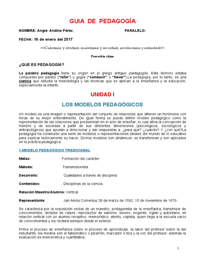 Guía de Modelos Pedagógicos | PDF | Aprendizaje | Evaluación