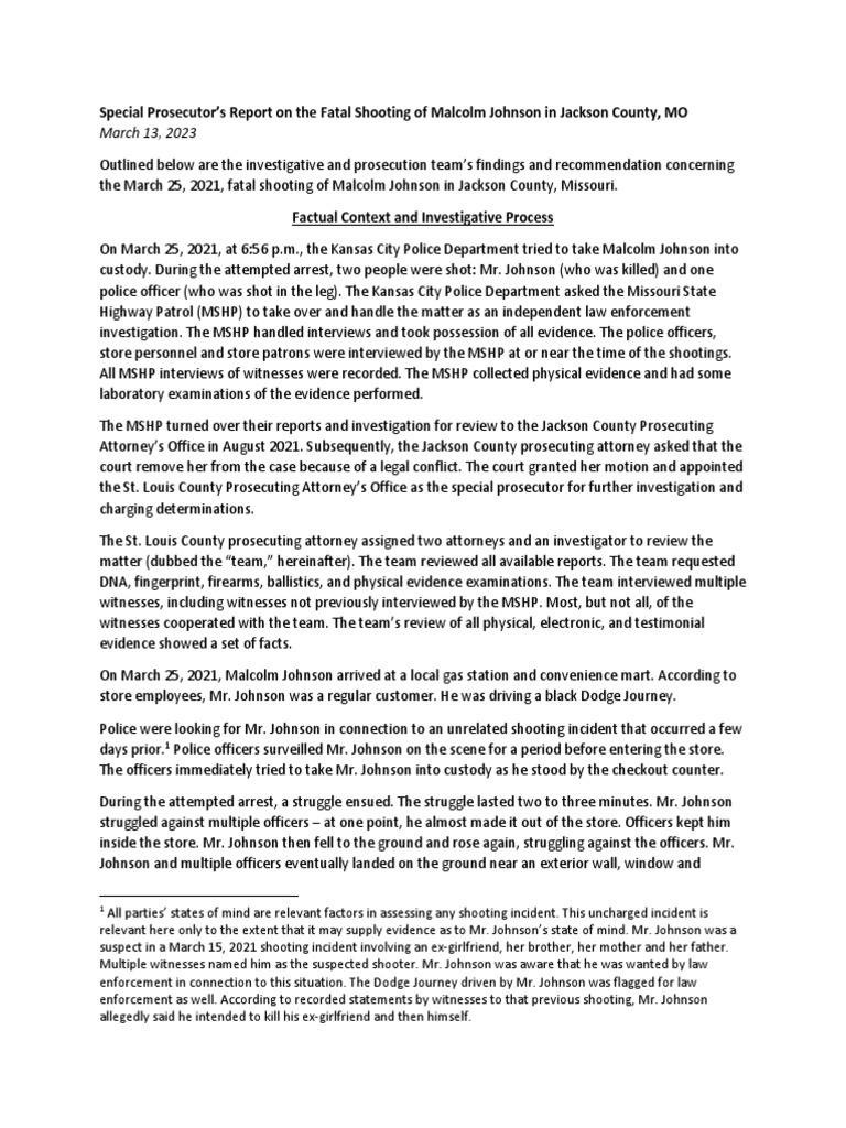 Special Prosecutor's Report On Malcolm Johnson Shooting PDF