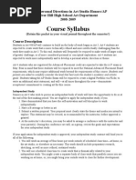 Course Syllabus: Art 4: Personal Directions in Art Studio Honors/AP River Hill High School Art Department 2008-2009