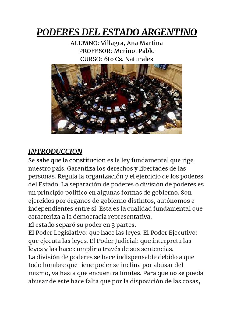 Poderes Del Estado Argentino PDF PDF Separación de poderes Formas