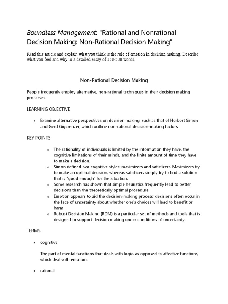 Boundless Management Rational And Nonrational Decision Making Non
