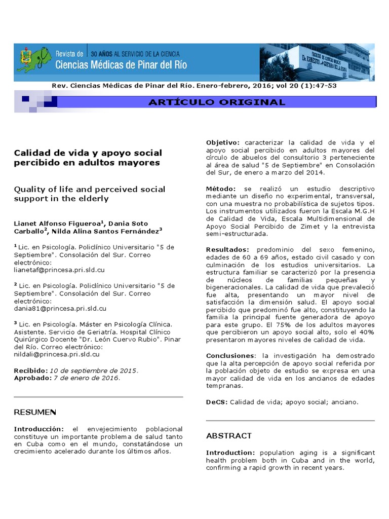 Calidad de Vida y Apoyo Social en Ancianos | PDF | Vejez | Adultos