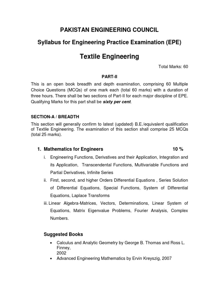 EPE Syllabus of Textile Engg PDF Dyeing Spinning (Textiles)