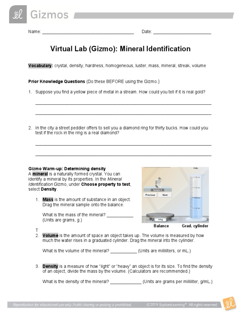 Virtual Lab Gizmo Mineral Identification Pdf Minerals Chemical