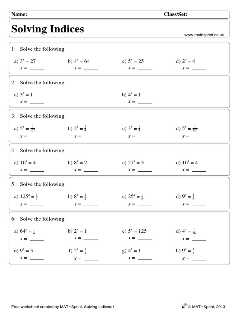 A Solving Indices | PDF