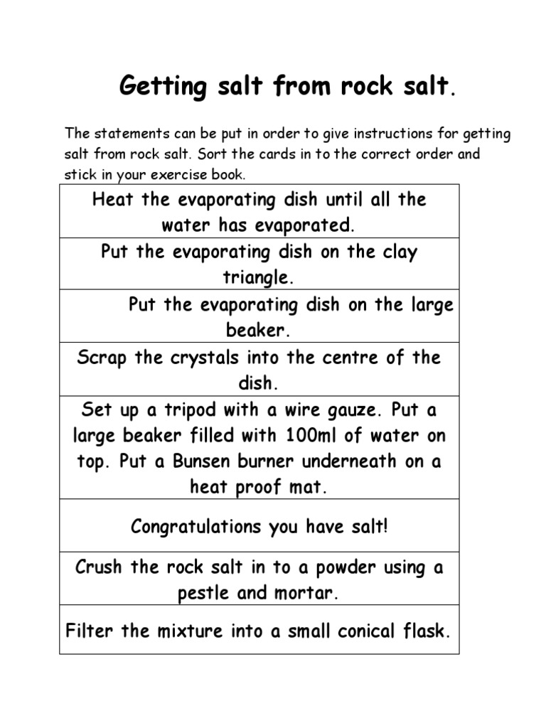 Instructions For Getting Salt From Rock Salt Homework PDF