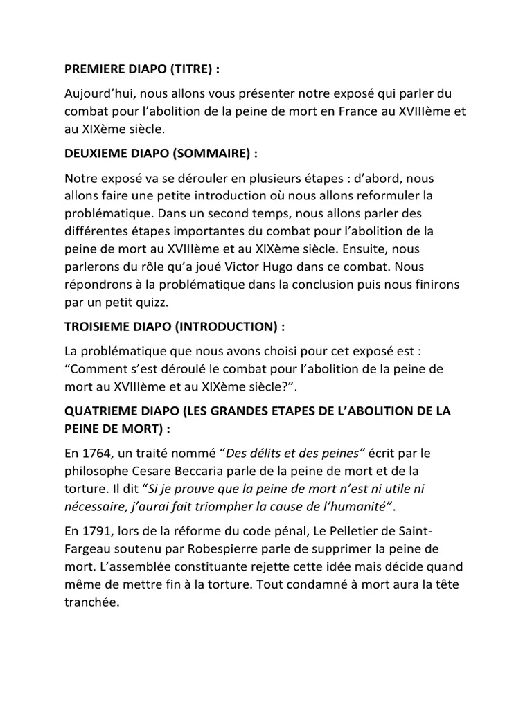 Victor Hugo et l'Abolition de la Peine de Mort | PDF | Peine capitale ...
