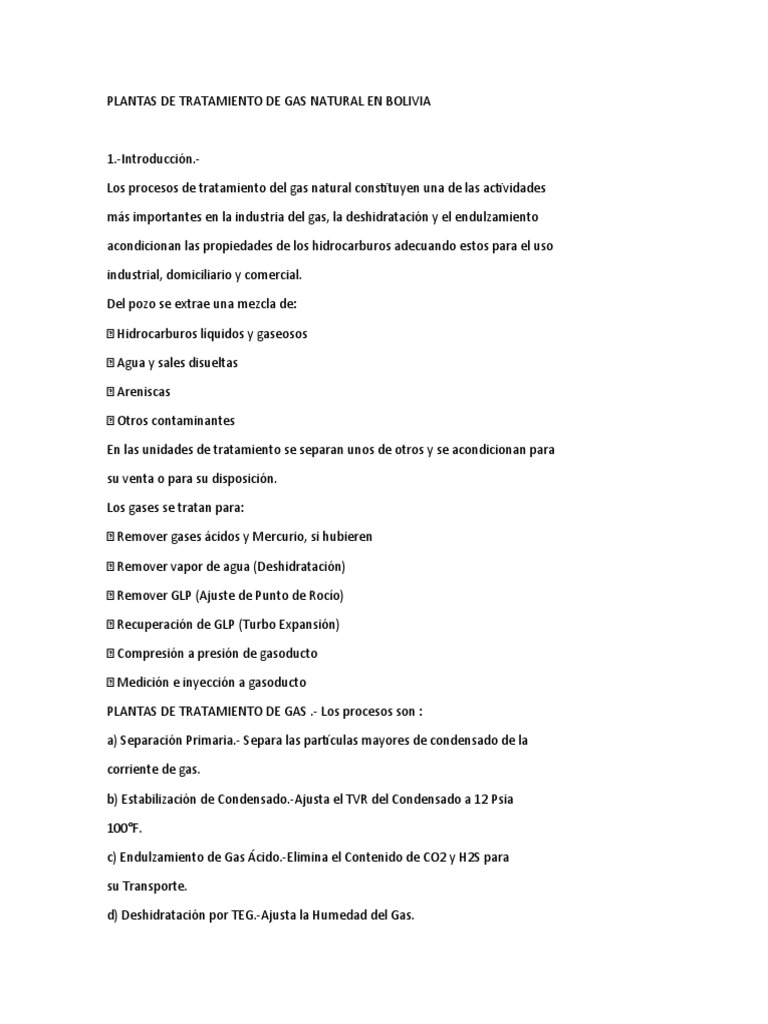 Plantas de Tratamiento de Gas en Bolivia | PDF | Gas natural | Agua