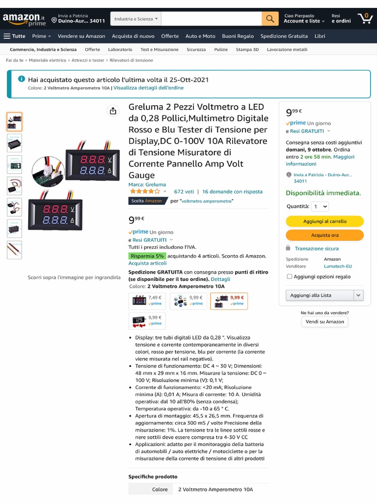 Voltmetro Digitale DC 4-100V - Misuratore Tensione Per Auto, Moto, Camper, Con Display LED Blu