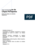 Aprendizagem Da Língua Portuguesa: Ensino Da Análise e Da Reflexão Linguísticas
