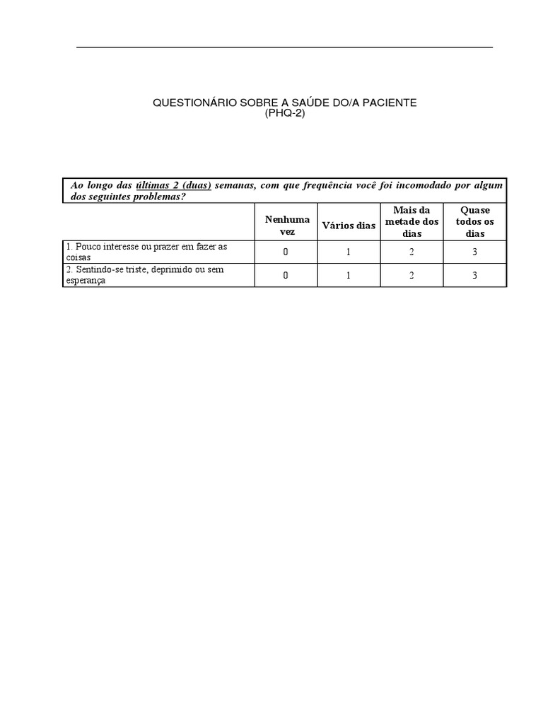 Questionário PHQ-2 sobre Depressão | PDF