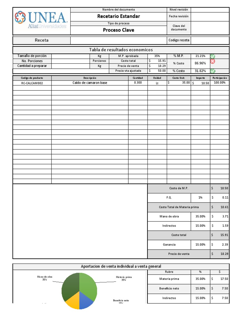 Formato Estandar Costeo Descargar Gratis Pdf Economias