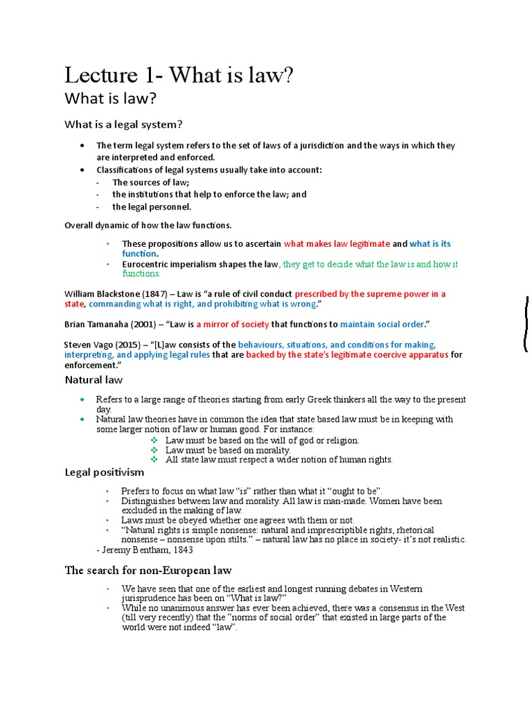 Lecture 1 What Is Law PDF Natural Law Justice