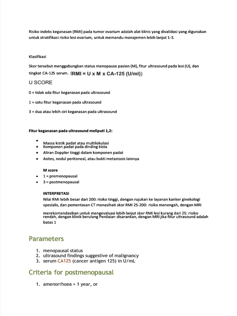 Indeks Risiko Keganasan Ovarium | PDF