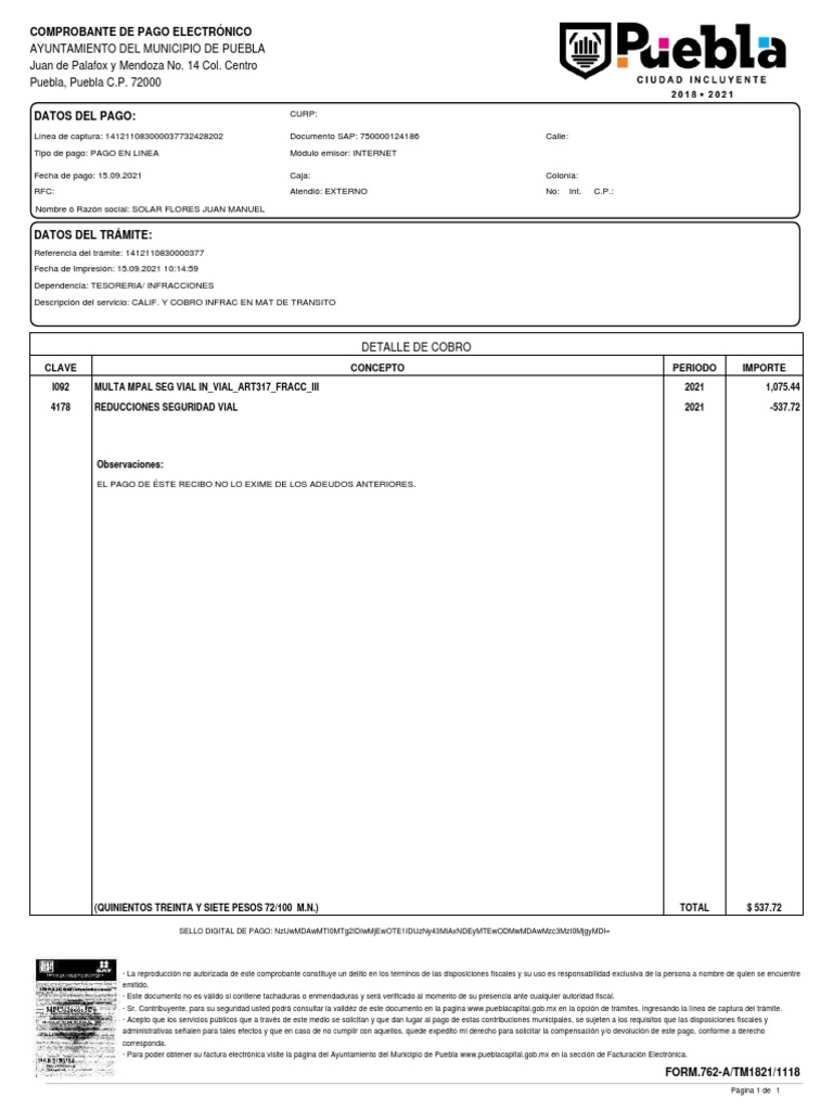 Comprobante Multa | PDF