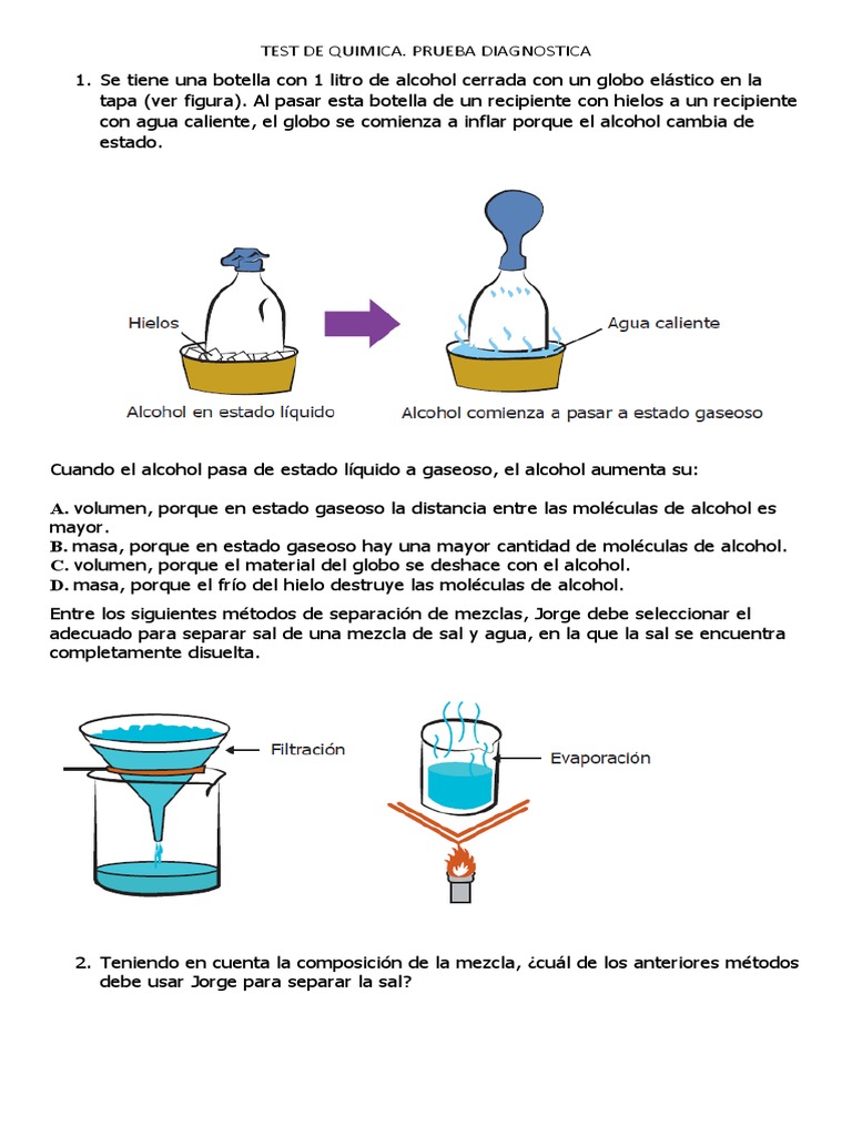 TEST DE QUIMICA.docx | PDF | Mezcla | Átomos