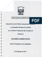 Discurso Oficial Pronunciado Esta Mañana Por Salomón Lerner Ante El Pleno Del Congreso