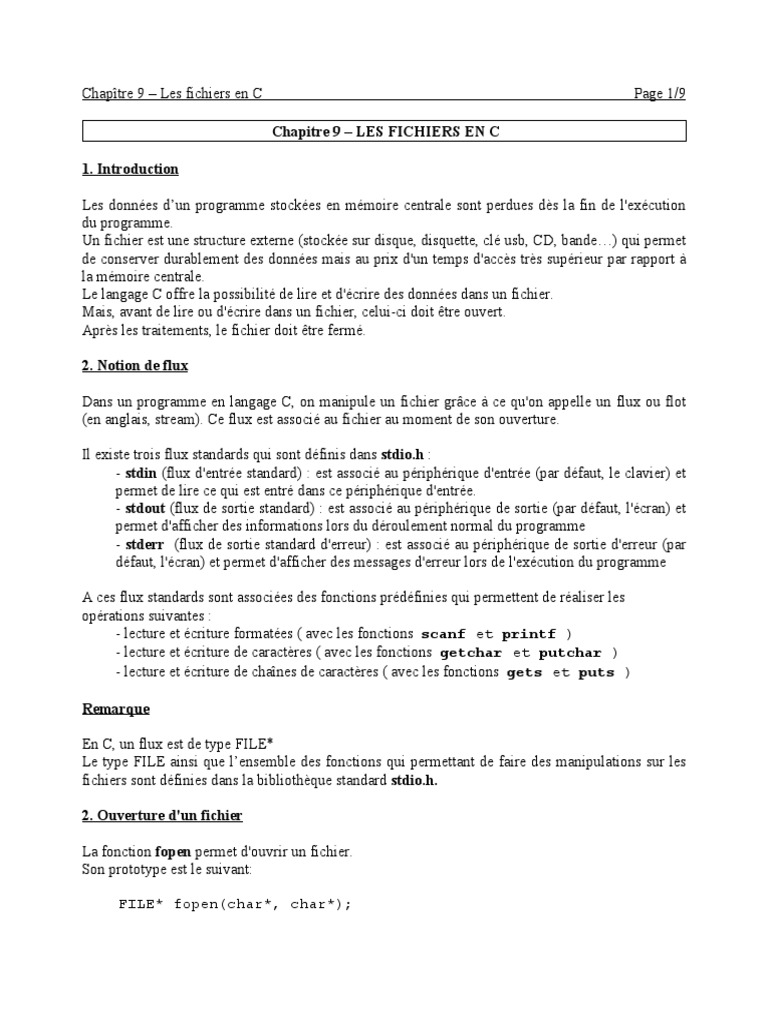Fichiers en C : Lecture et Écriture | PDF | Fichier texte | Informatique