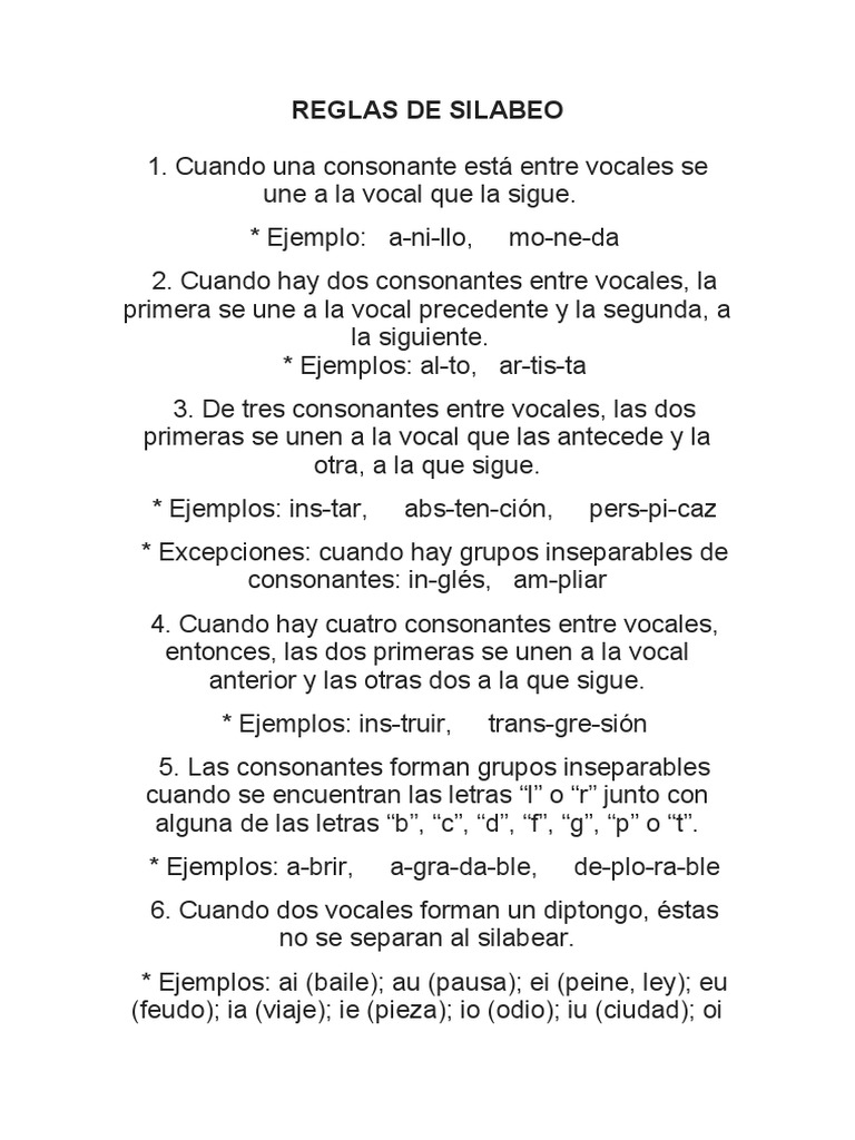 Reglas del Silabeo en Español | PDF