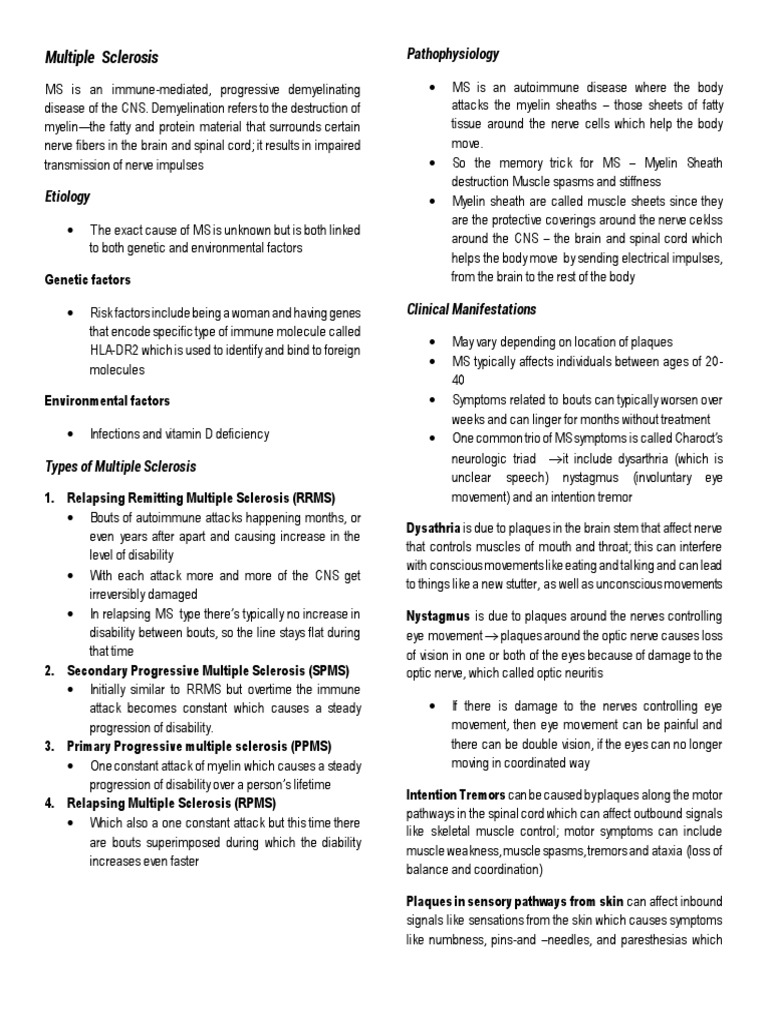 Multiple Sclerosis PDF Multiple Sclerosis Myelin