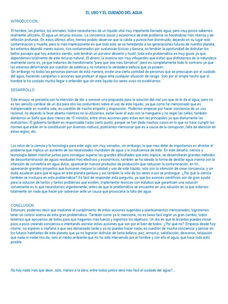 Cuidado y Uso Sostenible del Agua | PDF | Agua | Contaminación