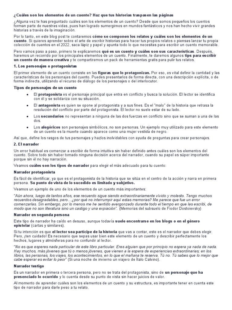 Elementos Clave del Cuento | PDF | Cuentos | Narración