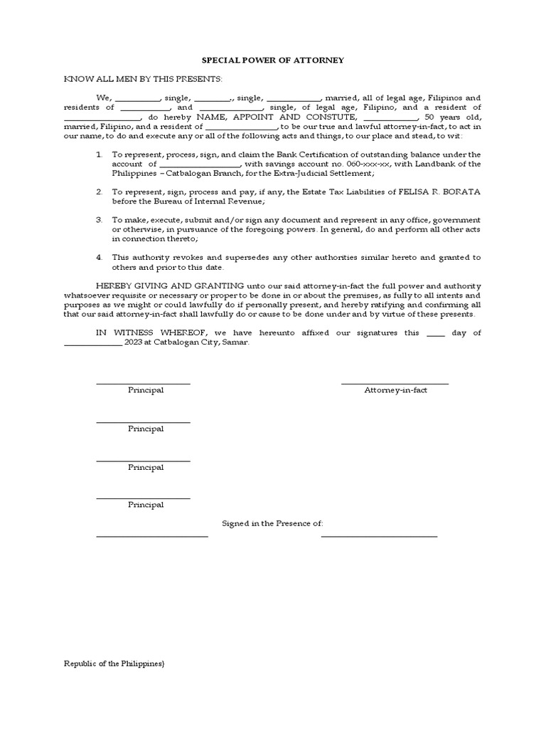 SPA Estate Tax Clearance of PDF Power Of Attorney Government