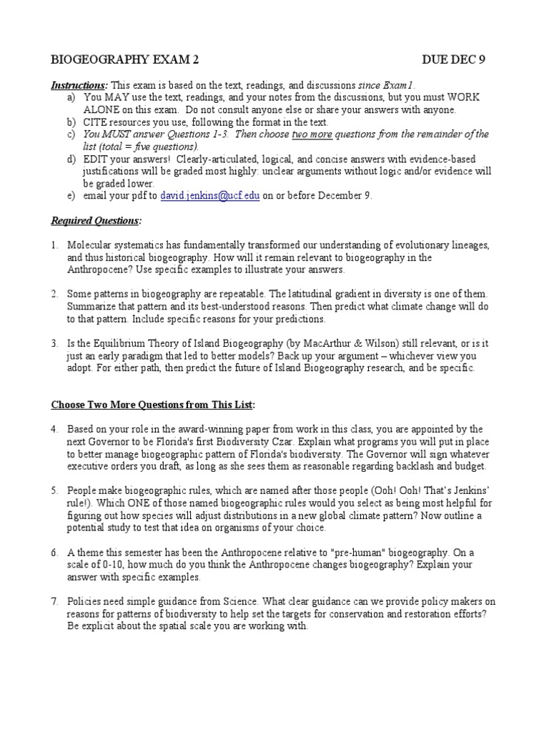 Exam 2 | PDF | Biogeography | Biodiversity