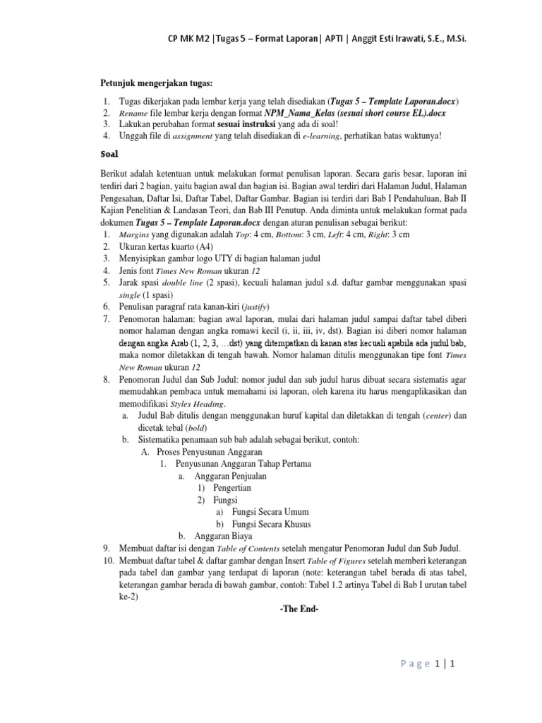 Format Penulisan Laporan MK M2 | PDF | Metode & Bahan Ajar | Seni