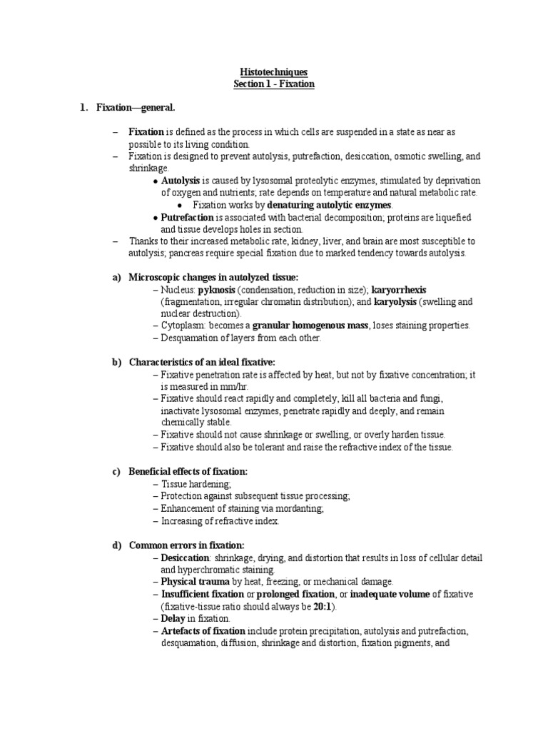 (A) Fixation (Notes) Download Free PDF Fixation (Histology) Chemistry