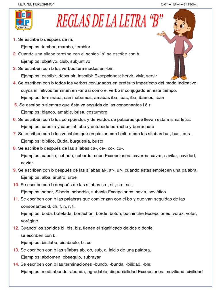 Reglas Del Uso de La B - 6º Prim | PDF | Relaciones sintácticas ...
