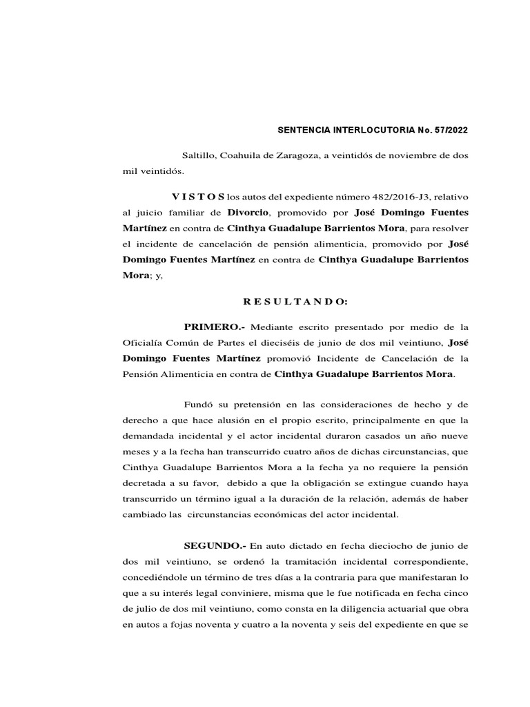 SENTENCIA Divorcio | PDF | Evidencia (ley) | Pensión alimenticia