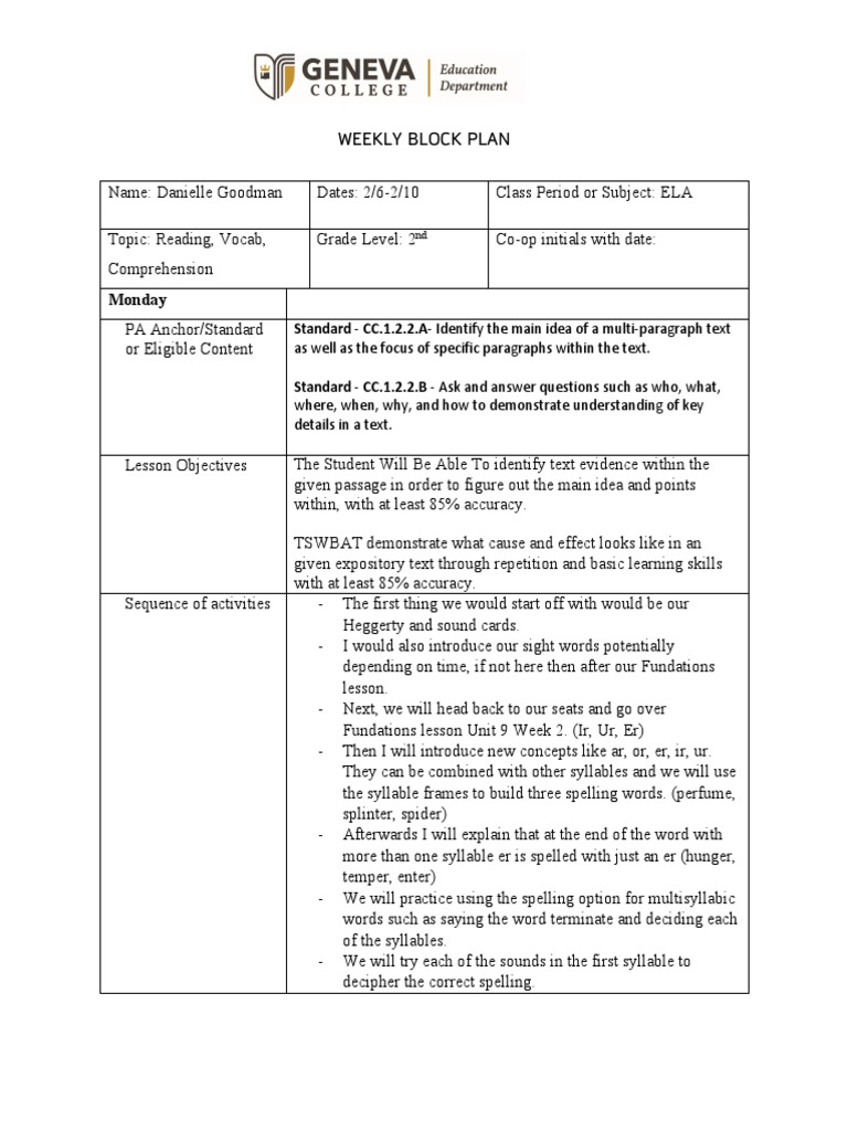Reading Block Lesson Plan 2 Pdf