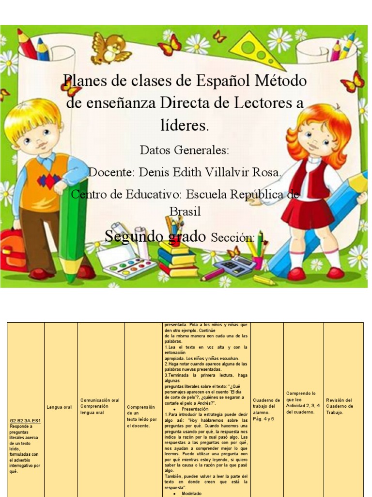 2 Planes de Clases Segundo Grado Metodo de Enseñanza Directa | PDF ...