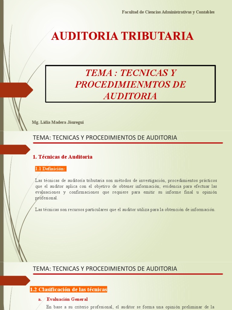 2 Tema Tecnicas y Procedimientos de Auditoria | PDF | Auditoría | Contralor