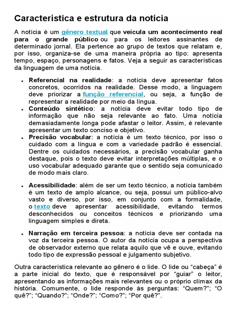 Característica e Estrutura Da Notícia | PDF | Realidade | Notícias