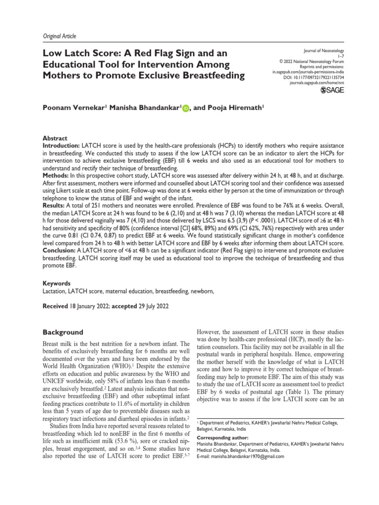 Low Latch ScoreA Red Flag Sign and An Educational Tool For