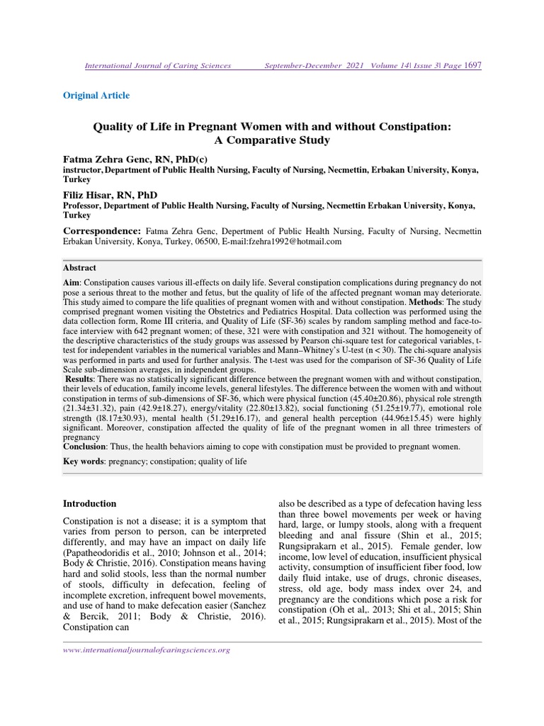 Pregnancy Constipation Impact on Quality of Life | PDF | Constipation ...