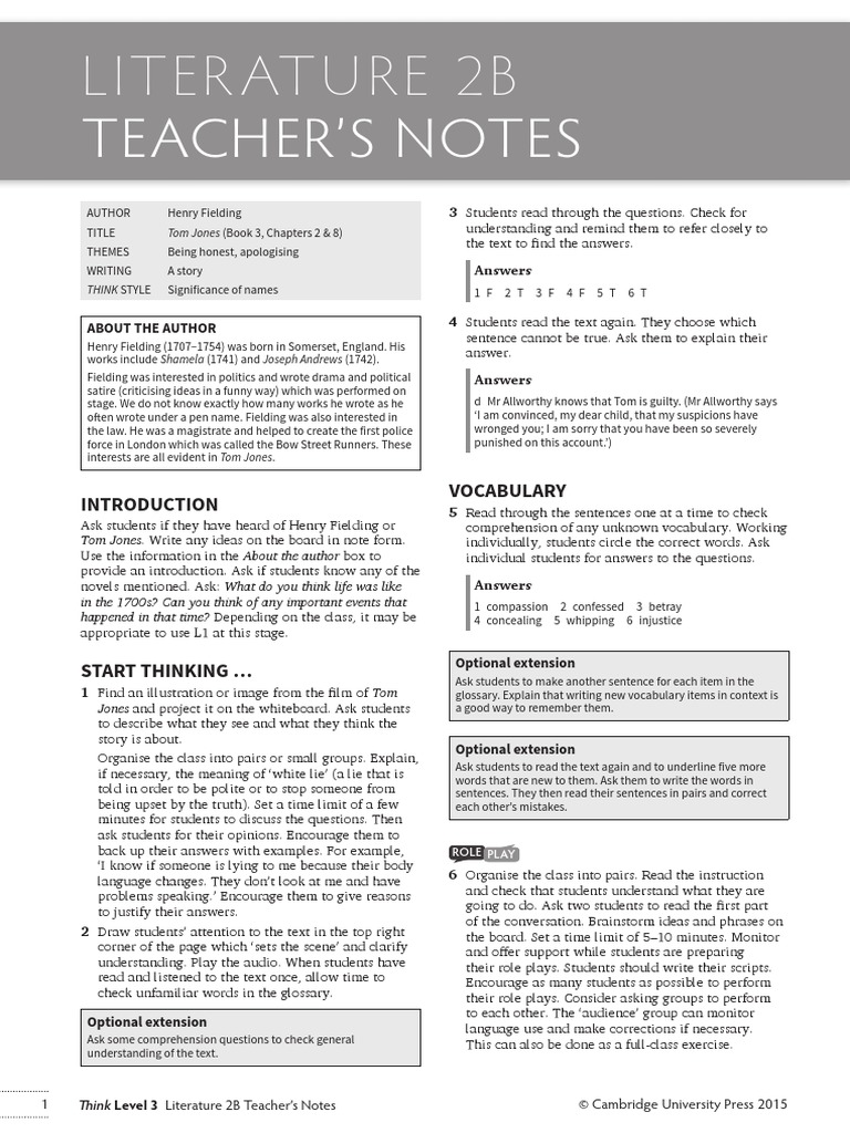 2B Tnotes | PDF | The History Of Tom Jones, A Foundling | Henry Fielding