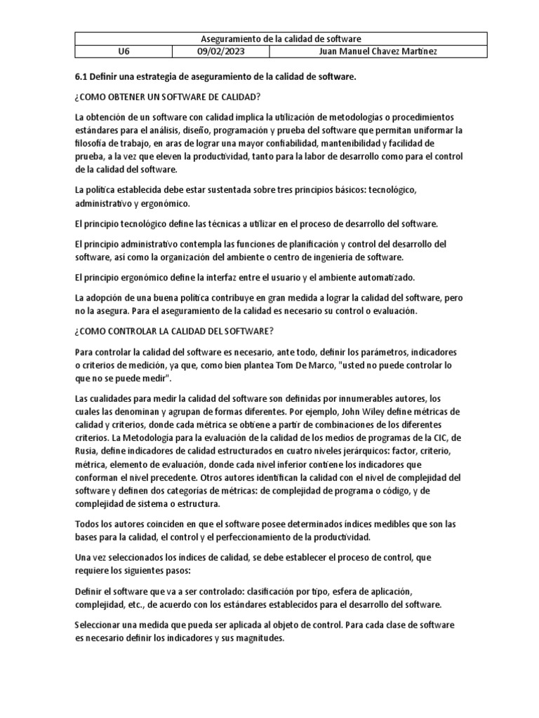 Estrategias para Aseguramiento de Calidad en Software | PDF
