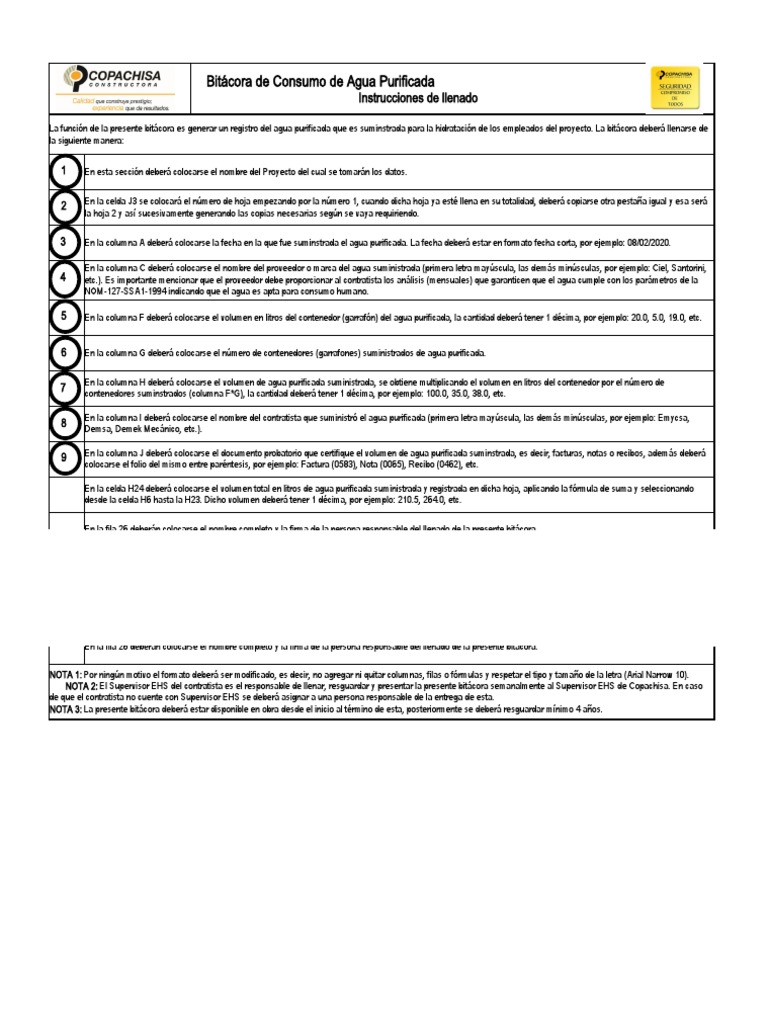 Bitácora de Consumo de Agua Purificada (Bit.-CAPU-R00) | PDF | Agua