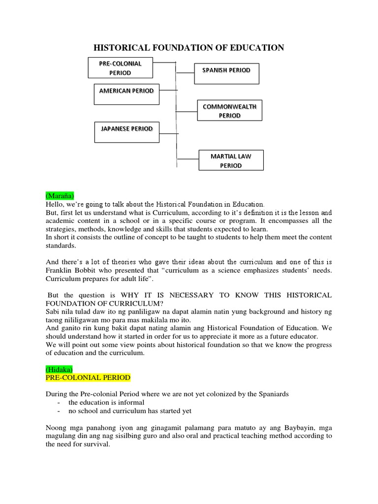 Historical Foundation of Education PDF Curriculum