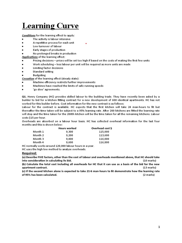 Learning Curve Answers Pdf Cost Prices