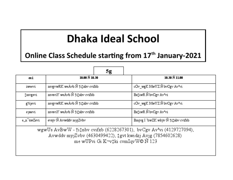 Online Class Schedule PDF