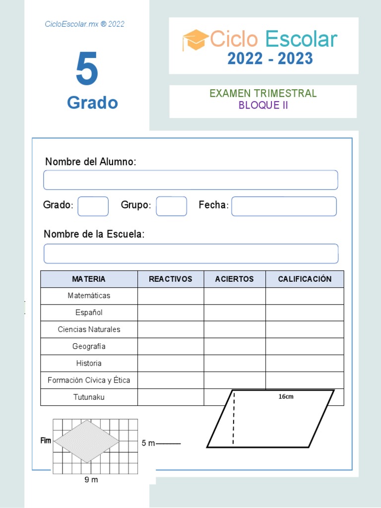 EXAMEN SEGUNDO TRIMESTRE QUINTO GRADO PDF Agua Mezcla