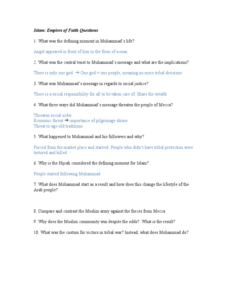 Islam Empire of Faith Questions PDF