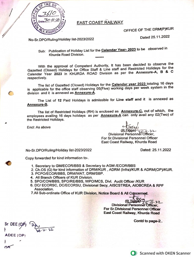 Holiday List 202223 PDF