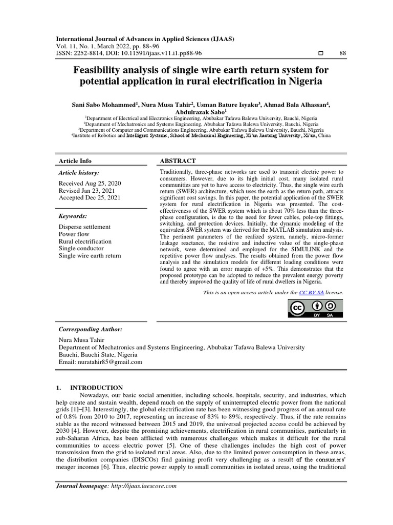 Feasibility Analysis of Single Wire Earth Return System For Potential