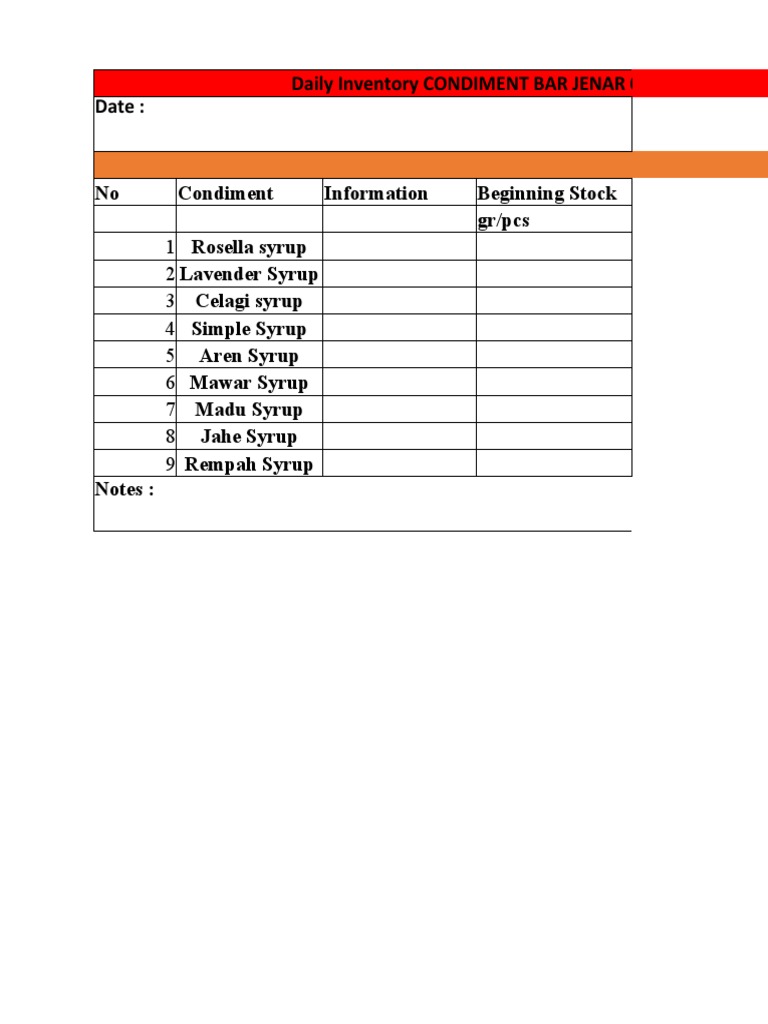 Daily Inventory for Condiment Bar | PDF