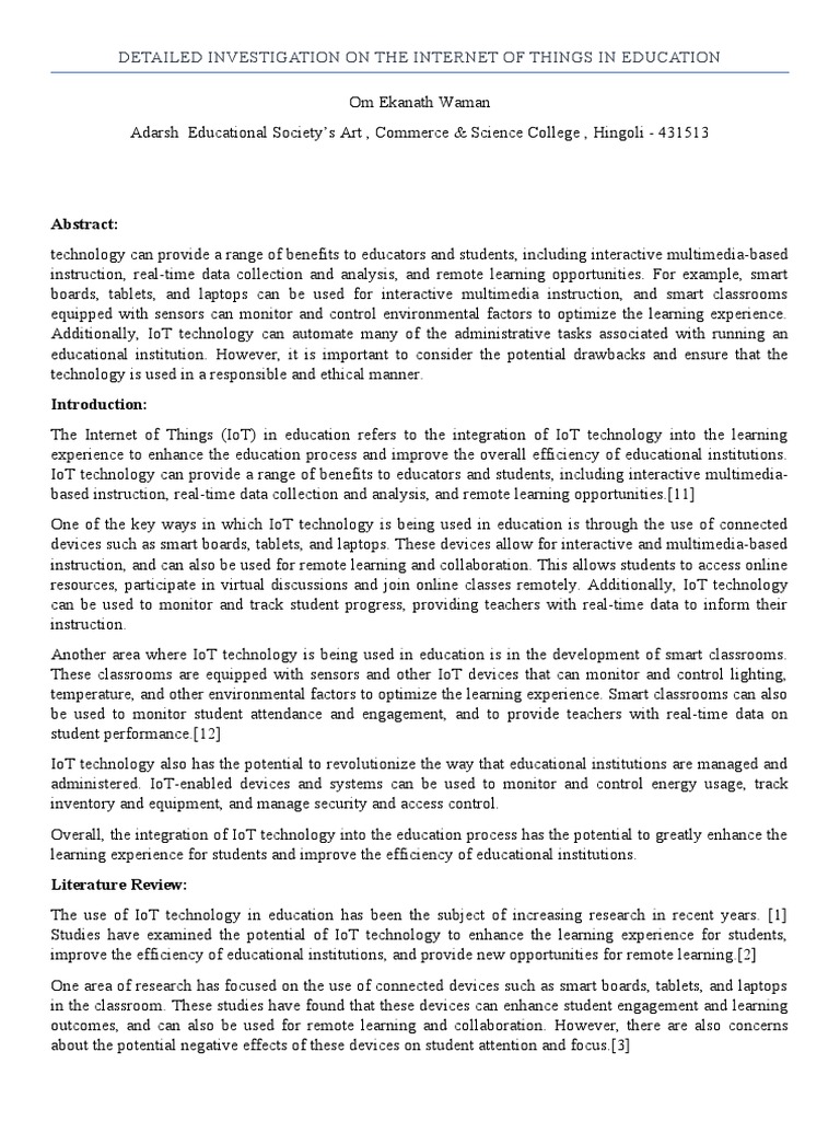 IoT's Impact on Education | PDF | Internet Of Things | Augmented Reality